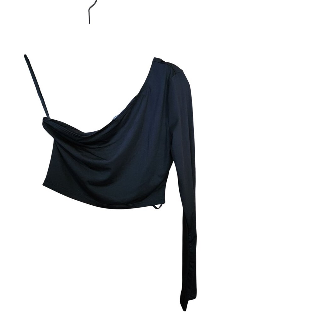 Shein Womens Black One Shoulder Crop Top Size S